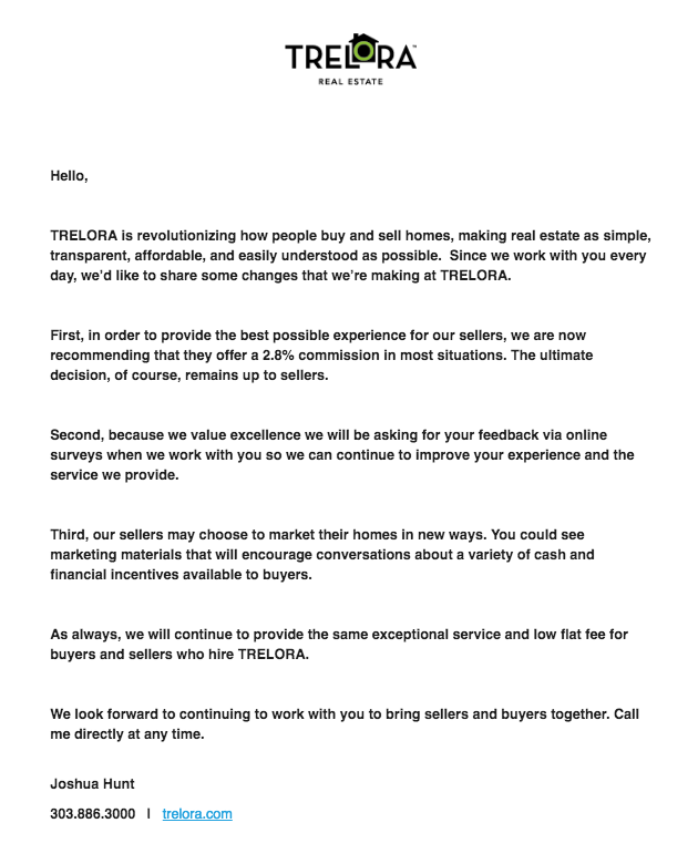 TRELORA letter sent to real estate agents