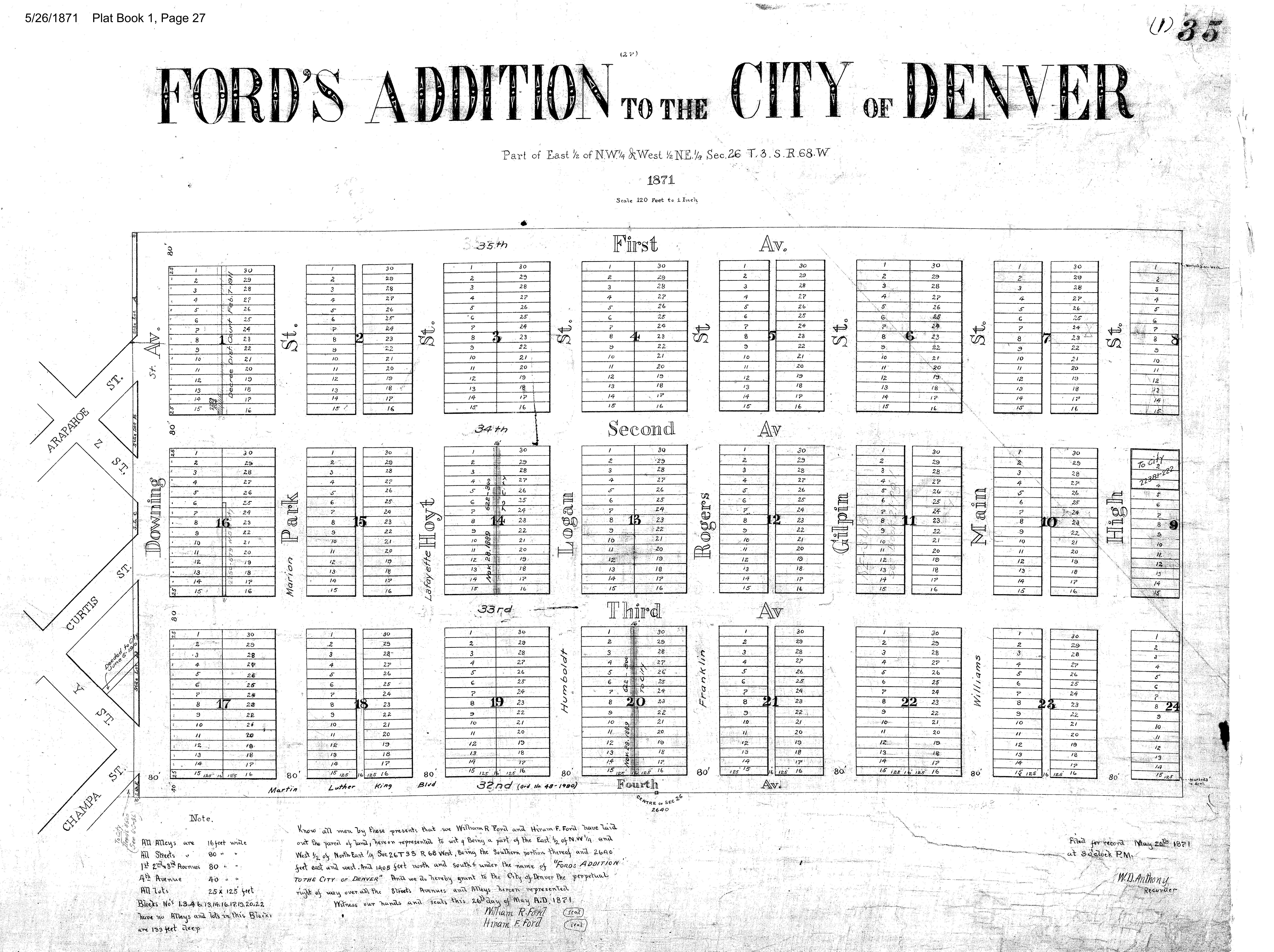 Denver Plat Map 1871 Denver Plat Map